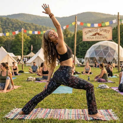 Mystic Print Black Flared Leggings With Alchemy Symbols