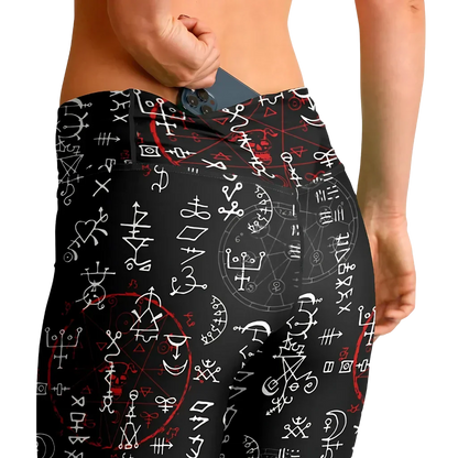 Mystic Print Black Flared Leggings With Alchemy Symbols