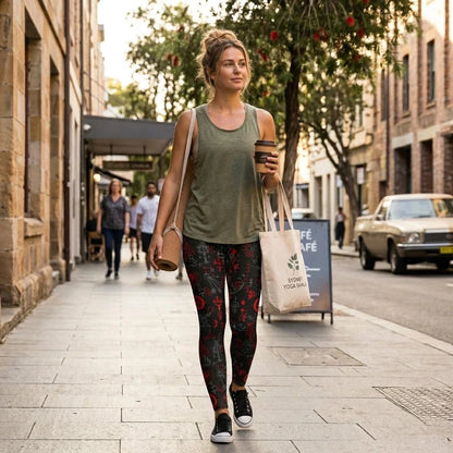 Mystic Print Black Yoga Pants For Women With Sacred Symbols