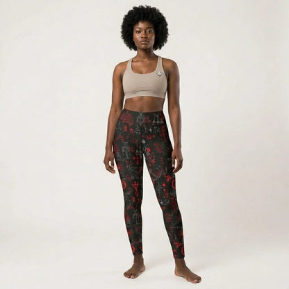 Mystic Print Black Yoga Pants For Women With Sacred Symbols