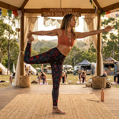 Mystic Print Black Yoga Pants For Women With Sacred Symbols