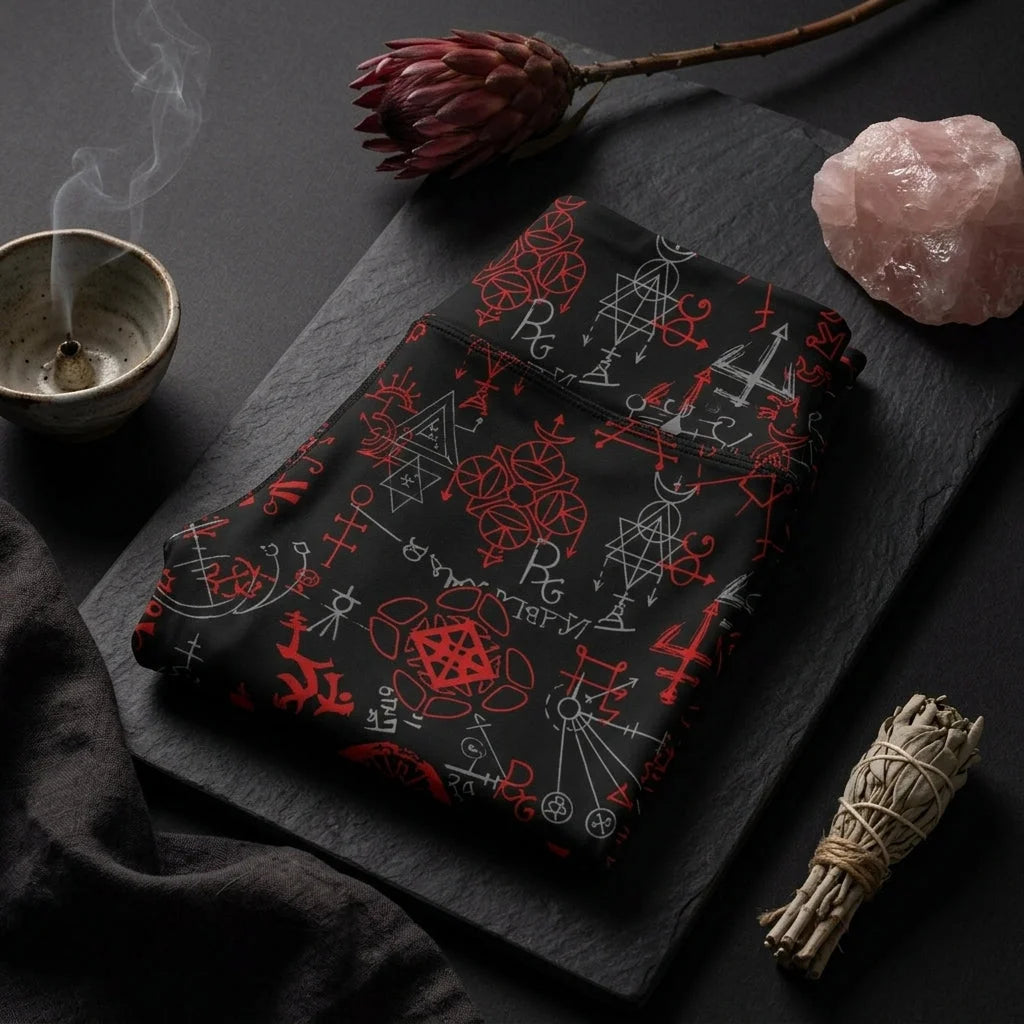 Mystic Print Black Yoga Pants For Women With Sacred Symbols