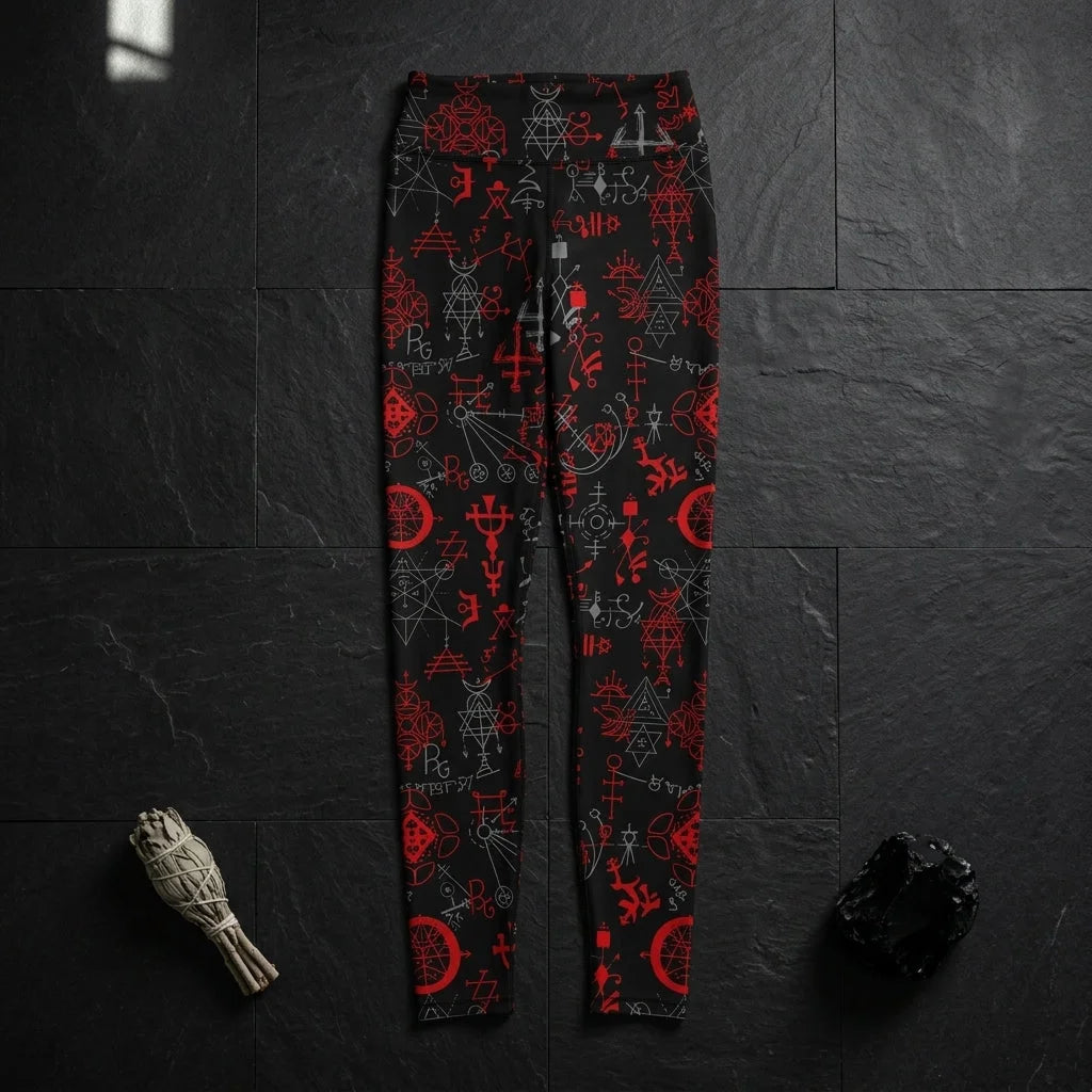 Mystic Print Black Yoga Pants For Women With Sacred Symbols
