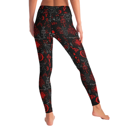 Mystic Print Black Yoga Pants For Women With Sacred Symbols