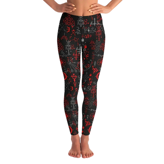 Mystic Print Black Yoga Pants For Women With Sacred Symbols - XS