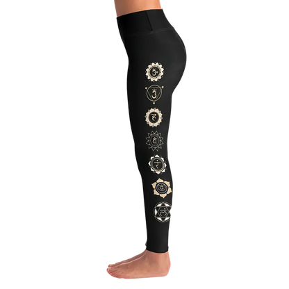Mystic Print Women’s Black Yoga Pants With Sacred Symbols
