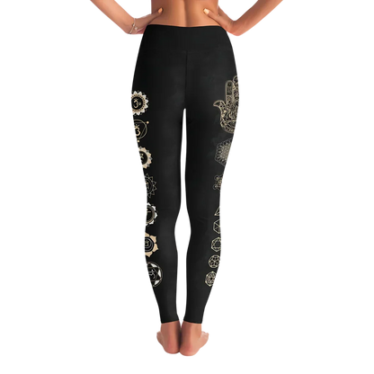 Mystic Print Women’s Black Yoga Pants With Sacred Symbols