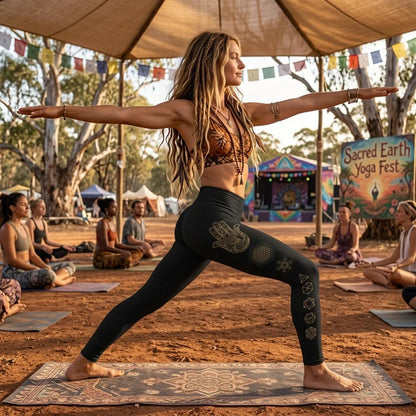 Mystic Print Women’s Black Yoga Pants With Sacred Symbols