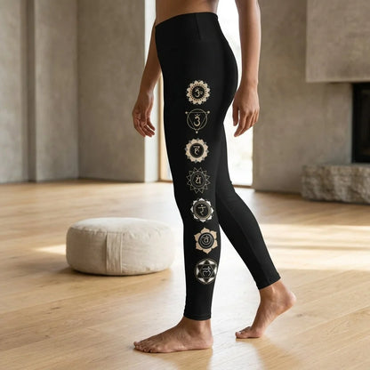 Mystic Print Women’s Black Yoga Pants With Sacred Symbols