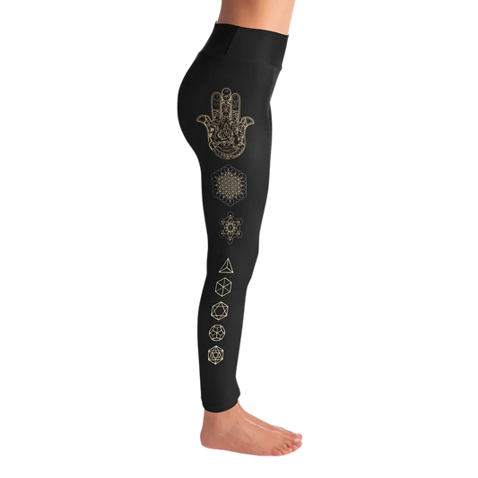Mystic Print Women’s Black Yoga Pants With Sacred Symbols