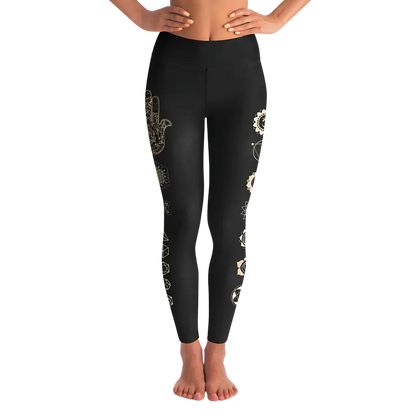 Mystic Print Women’s Black Yoga Pants With Sacred Symbols - XS