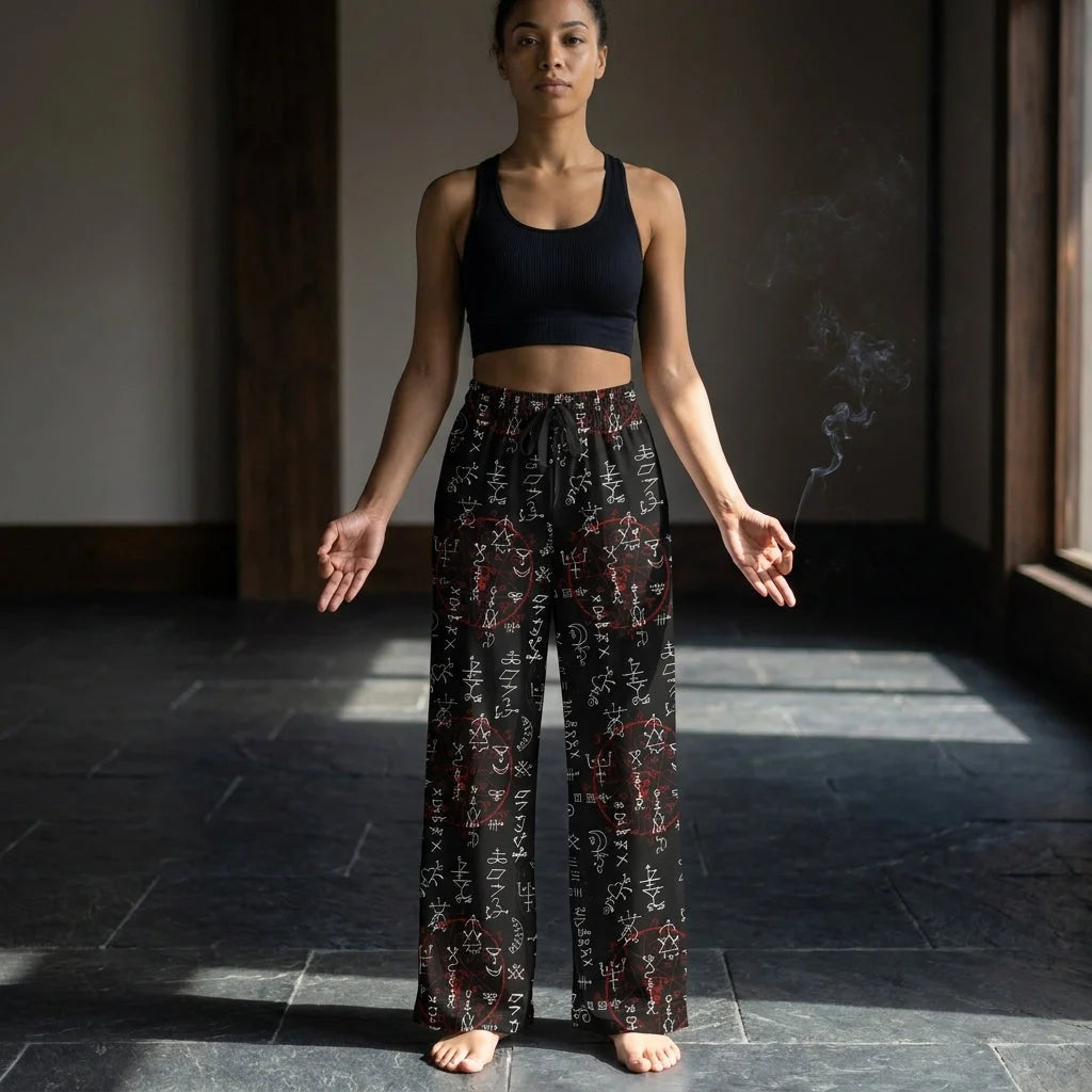 Mystic Symbol Flare Leg Jogging Pants In Black