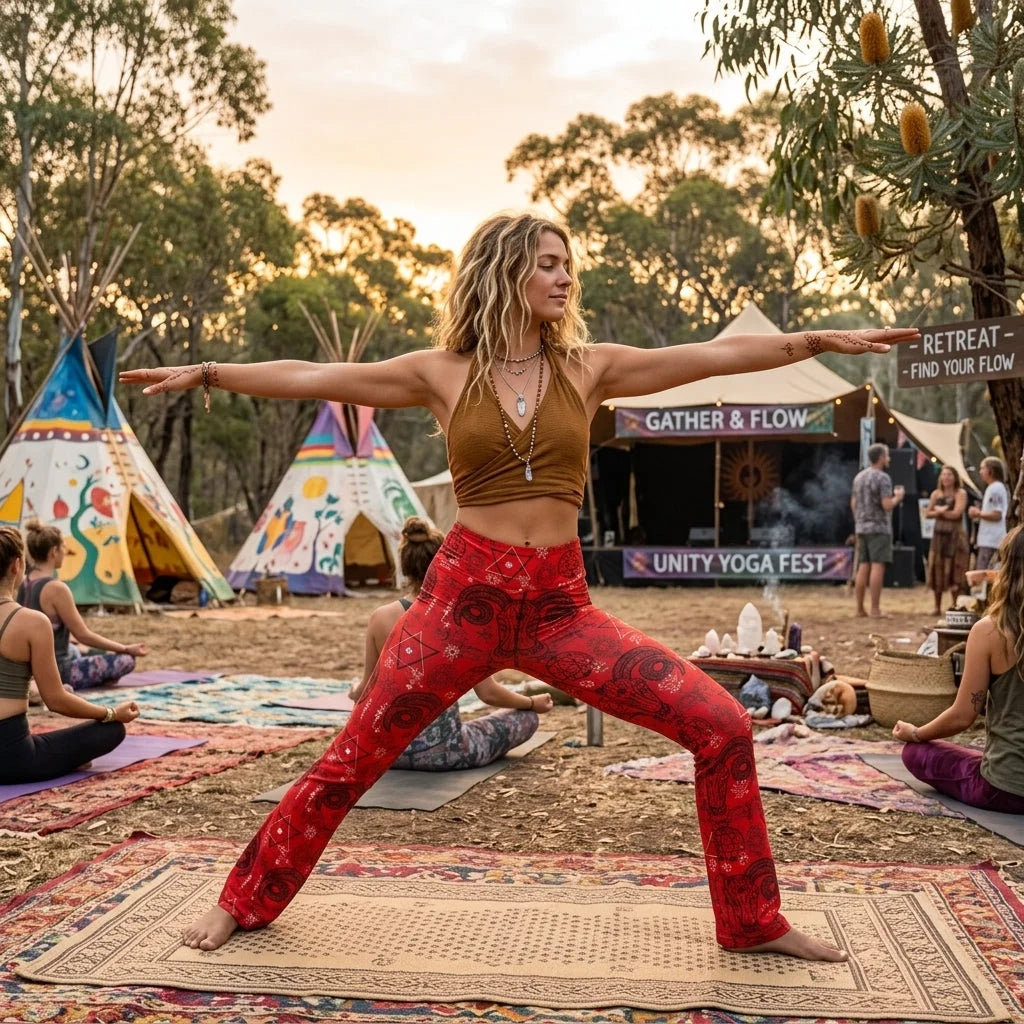 Mystic Symbols Red Flare Leggings For Ritual Flow