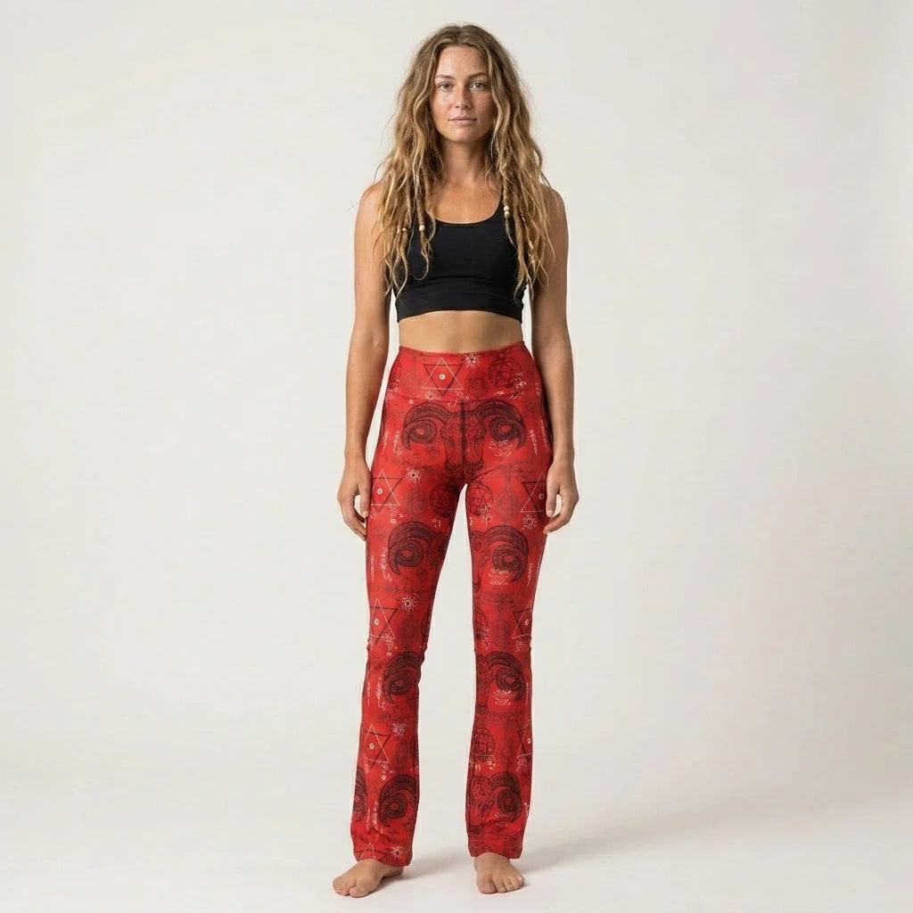 Mystic Symbols Red Flare Leggings For Ritual Flow