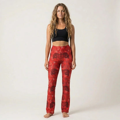 Mystic Symbols Red Flare Leggings For Ritual Flow