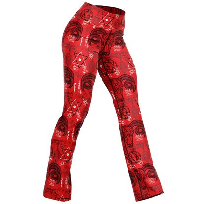 Mystic Symbols Red Flare Leggings For Ritual Flow - XS