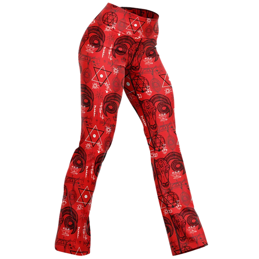 Mystic Symbols Red Flare Leggings For Ritual Flow - XS