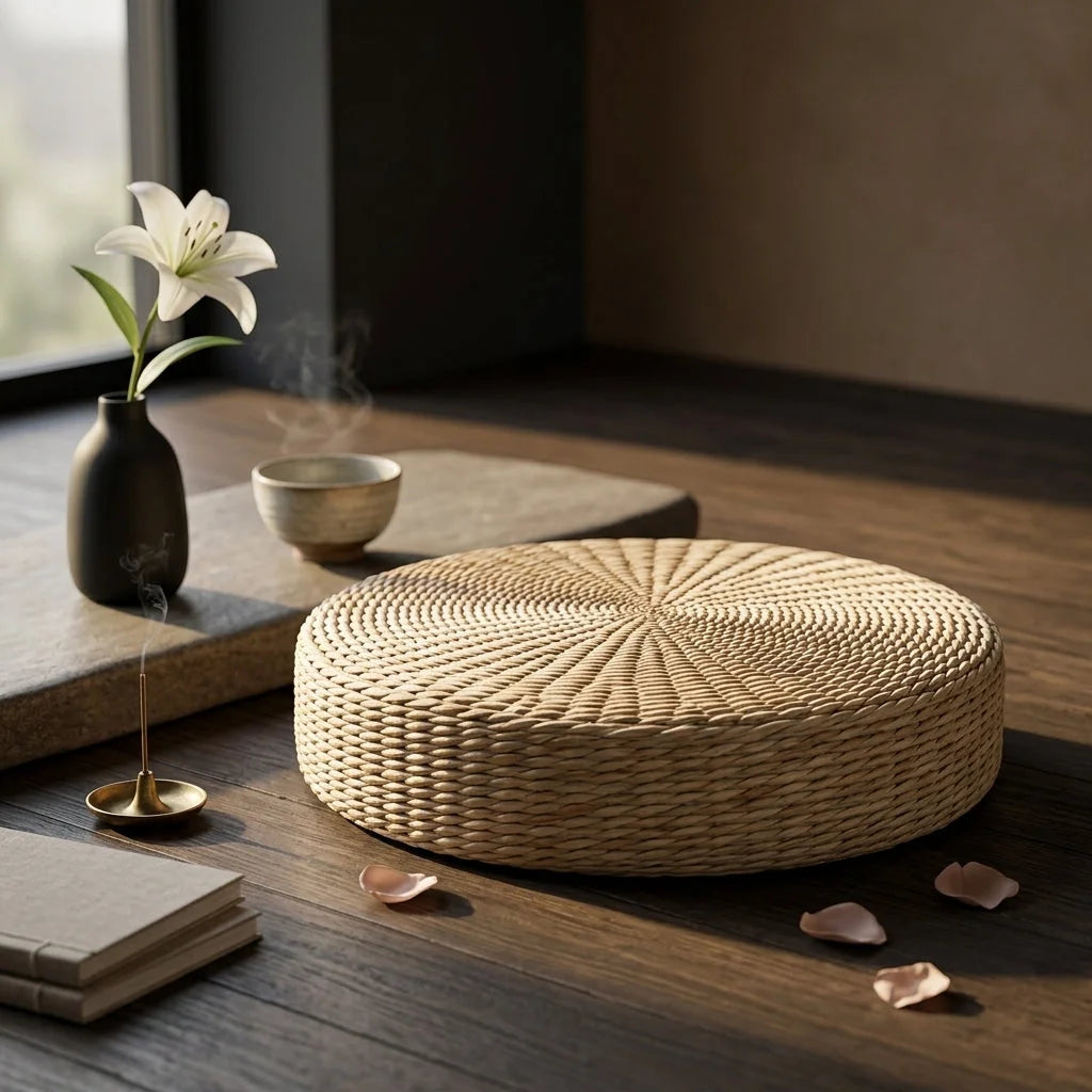 Natural Meditation Pouf For Zen-Inspired Floor Seating - Papyrus Futon / Dia 40cm Height 6cm