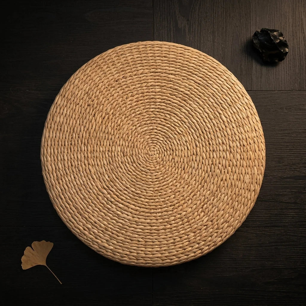 Natural Meditation Pouf For Zen-Inspired Floor Seating - Papyrus Futon / Dia 40cm Height 6cm