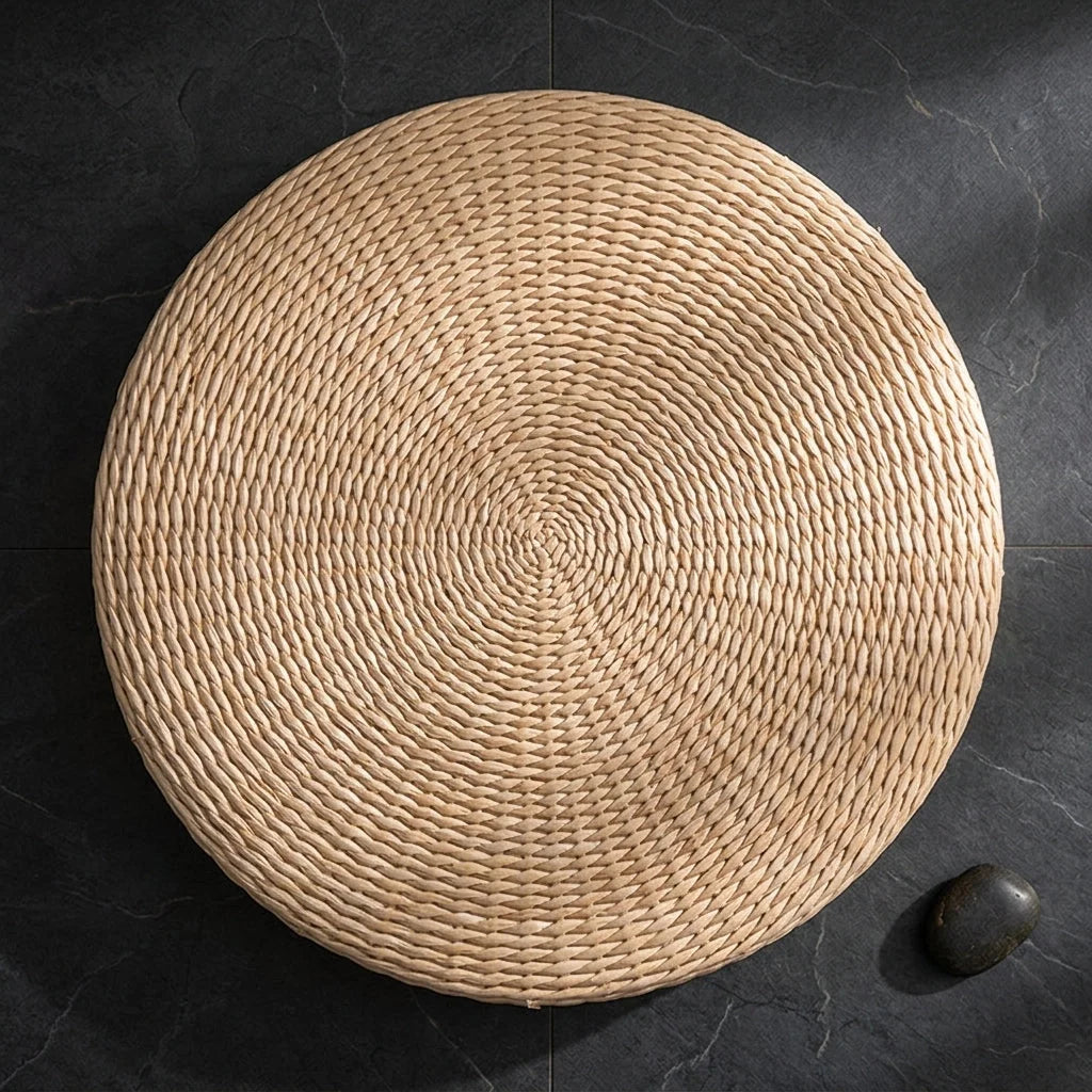 Natural Meditation Pouf For Zen-Inspired Floor Seating - Papyrus Futon / Dia 40cm Height 6cm