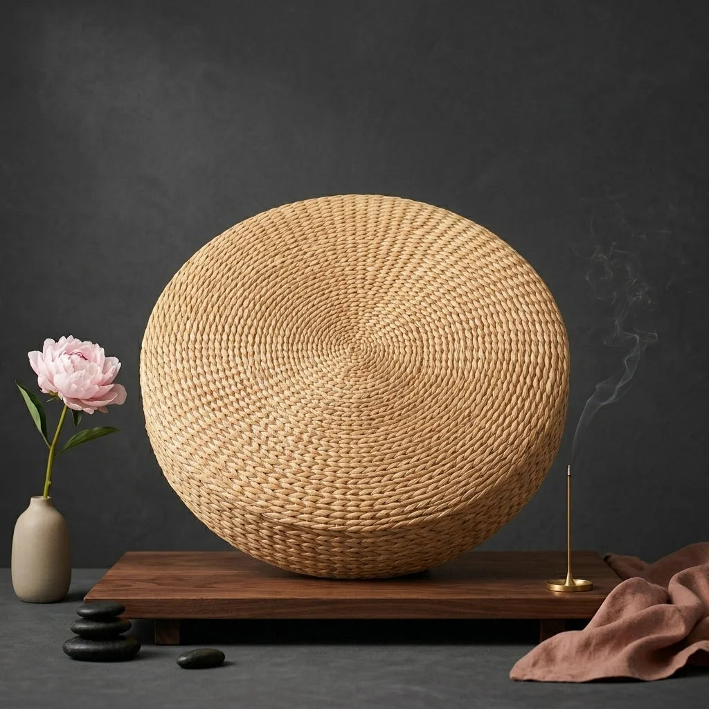 Natural Meditation Pouf For Zen-Inspired Floor Seating - Papyrus Futon / Dia 40cm Height 6cm