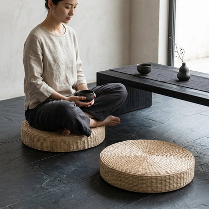 Natural Meditation Pouf For Zen-Inspired Floor Seating - Papyrus Futon / Dia 40cm Height 6cm
