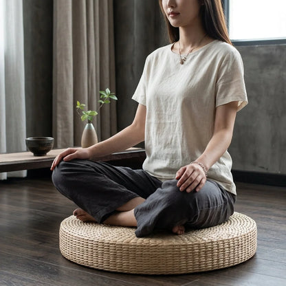 Natural Meditation Pouf For Zen-Inspired Floor Seating - Papyrus Futon / Dia 40cm Height 6cm