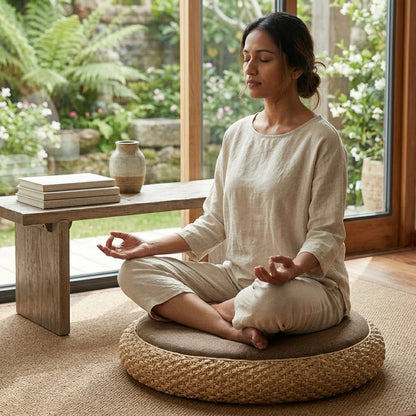 Natural Rattan Pouf Floor Seat For Everyday Calm