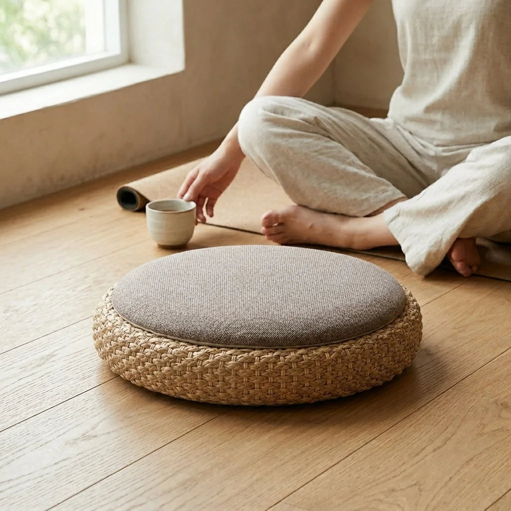 Natural Rattan Pouf Floor Seat For Everyday Calm