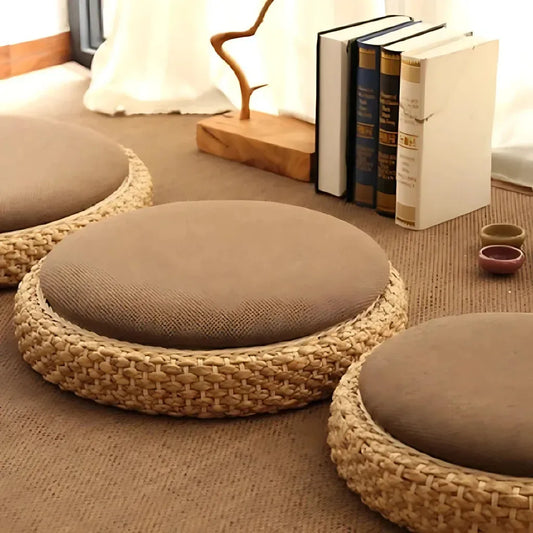 Natural Rattan Pouf Floor Seat For Everyday Calm