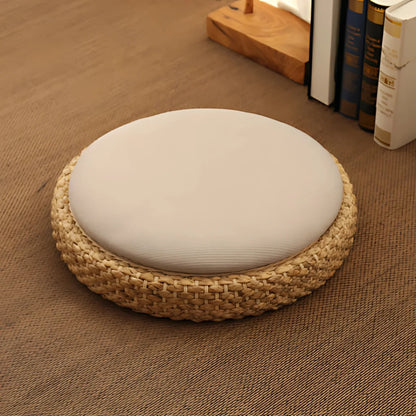 Natural Rattan Pouf Floor Seat For Everyday Calm - Beige noodles / Round dia 40cm