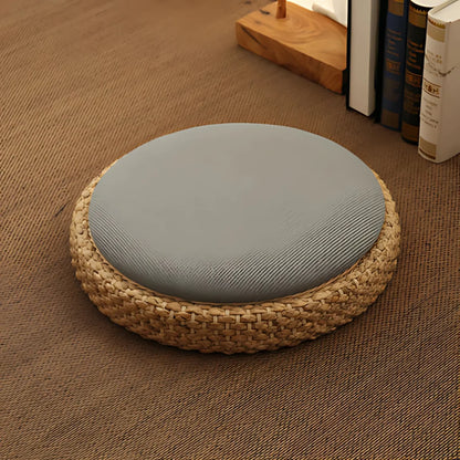 Natural Rattan Pouf Floor Seat For Everyday Calm - Grey side / Round dia 40cm