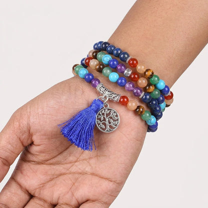 Natural Stone Beaded Wrap Bracelet - Blue