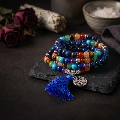 Natural Stone Beaded Wrap Bracelet - Blue