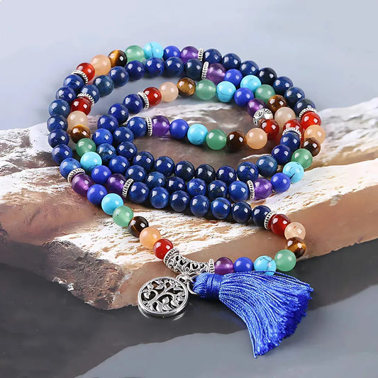 Natural Stone Beaded Wrap Bracelet - Blue