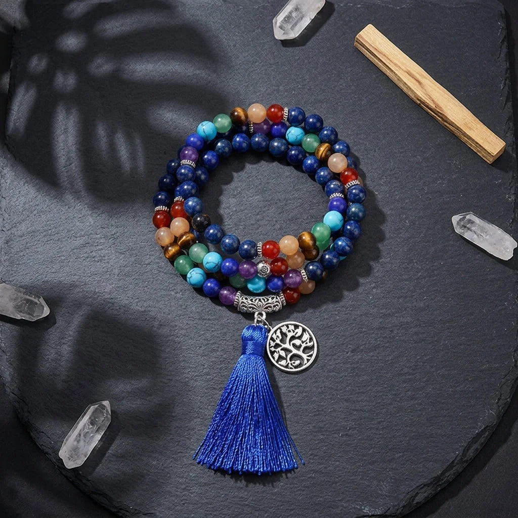 Natural Stone Beaded Wrap Bracelet - Blue