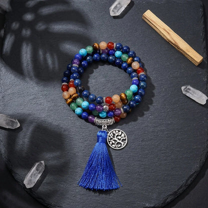 Natural Stone Beaded Wrap Bracelet - Blue