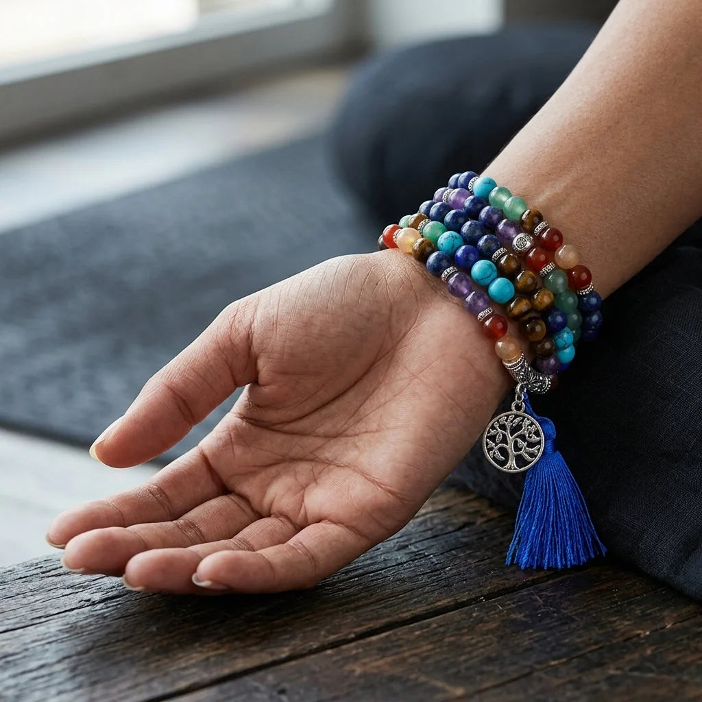 Natural Stone Beaded Wrap Bracelet - Blue