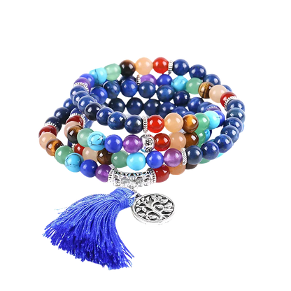 Natural Stone Beaded Wrap Bracelet - Blue