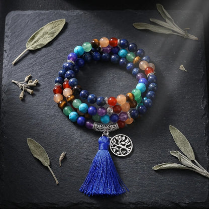 Natural Stone Beaded Wrap Bracelet - Blue