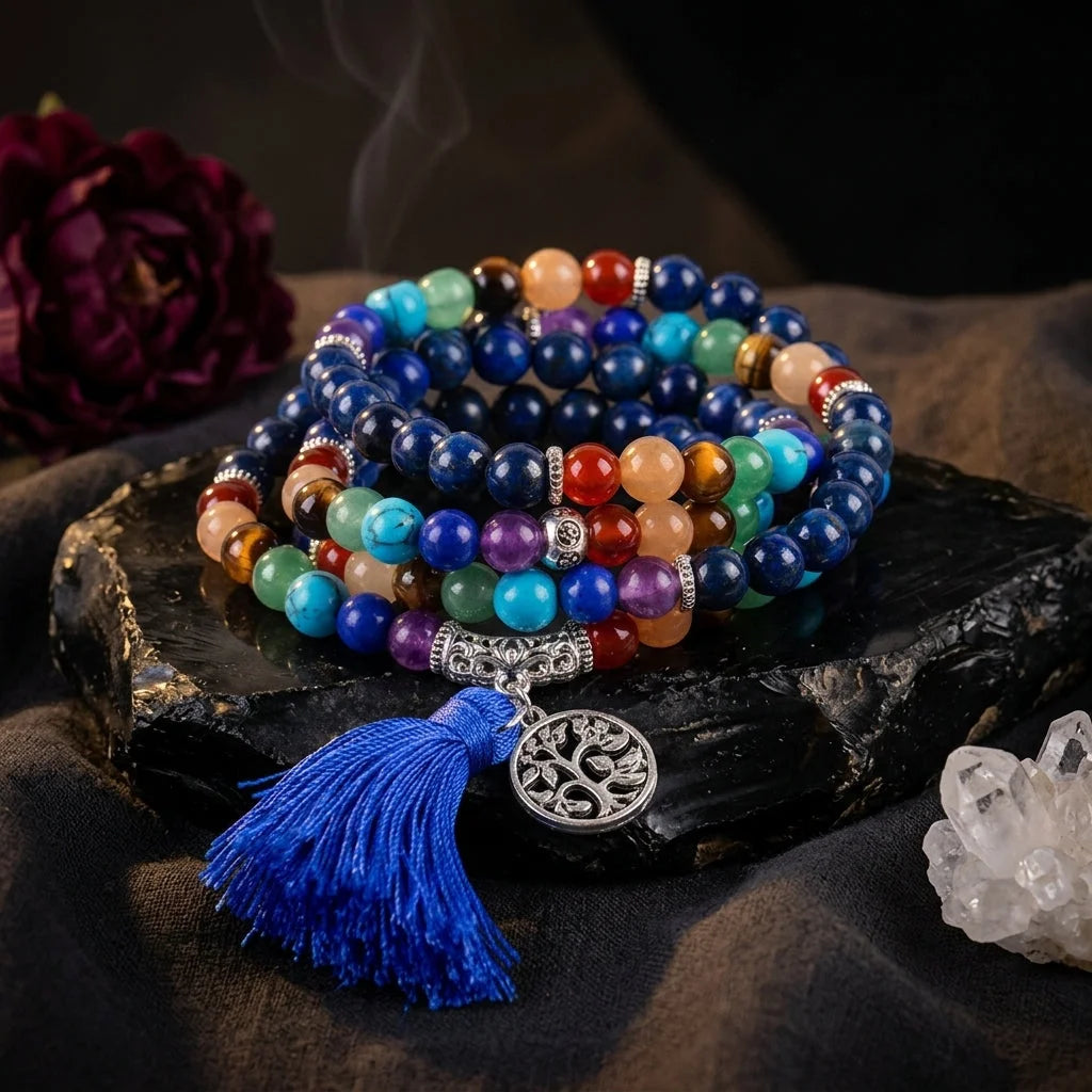 Natural Stone Beaded Wrap Bracelet - Blue
