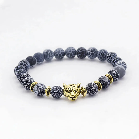 Natural Stone Bracelets With Owl Charm - A / Leopard