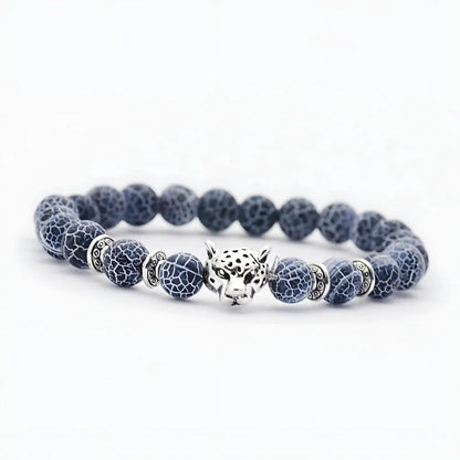 Natural Stone Bracelets With Owl Charm - B / Leopard
