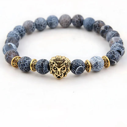 Natural Stone Bracelets With Owl Charm - B / Lion