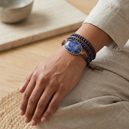 Natural Stone Hand Wrap Bracelet With Gem Charm