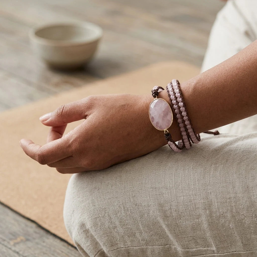 Natural Stone Hand Wrap Bracelet With Gem Charm