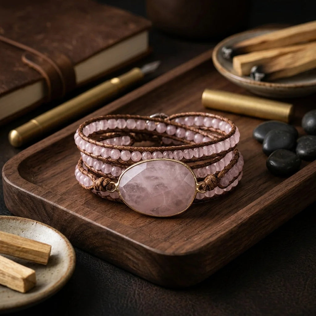 Natural Stone Hand Wrap Bracelet With Gem Charm