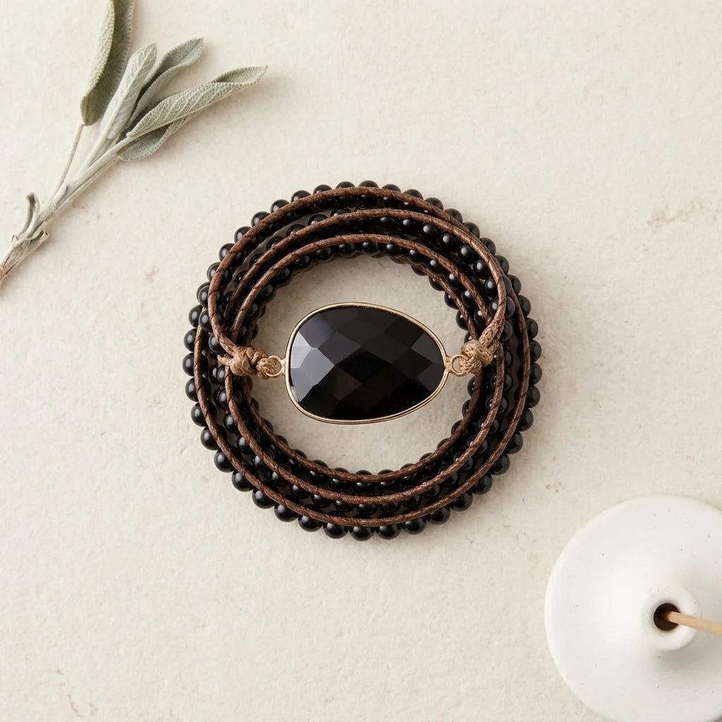 Natural Stone Hand Wrap Bracelet With Gem Charm