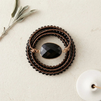 Natural Stone Hand Wrap Bracelet With Gem Charm