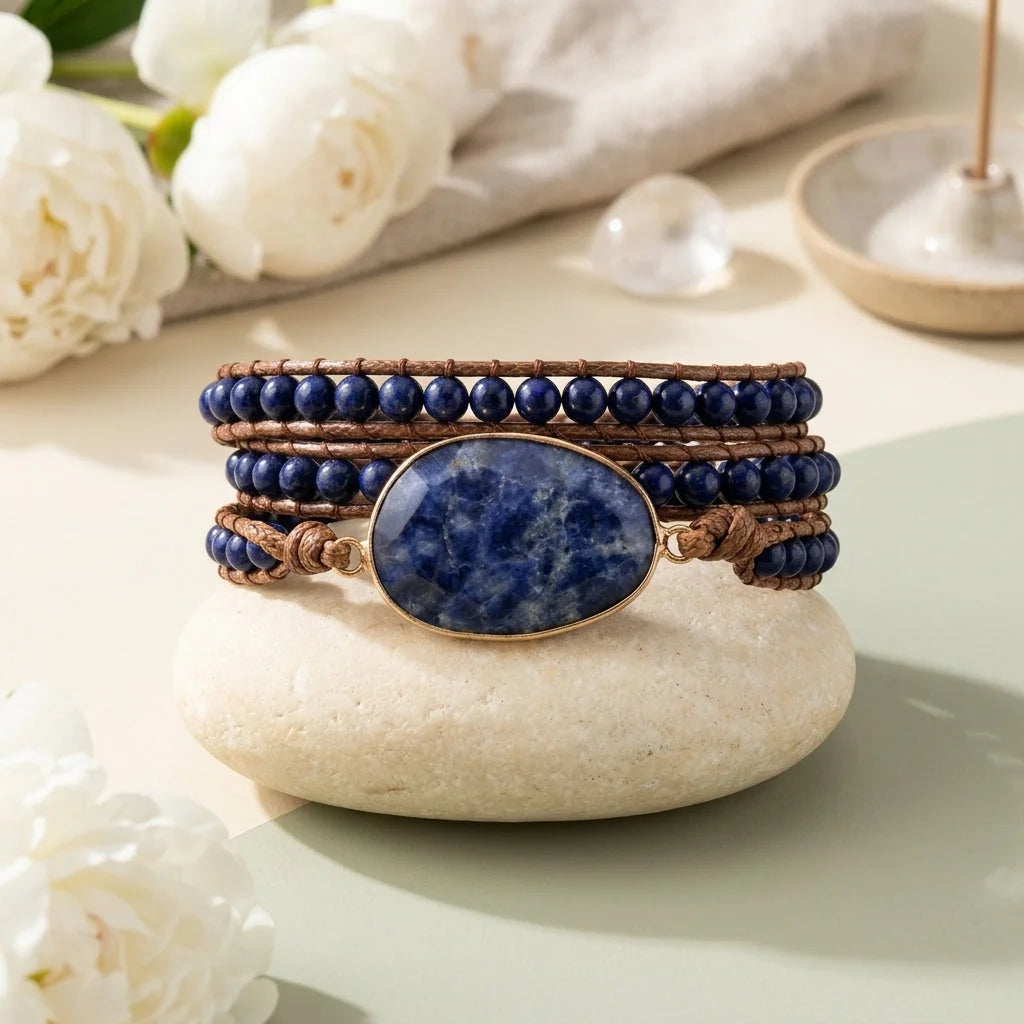 Natural Stone Hand Wrap Bracelet With Gem Charm